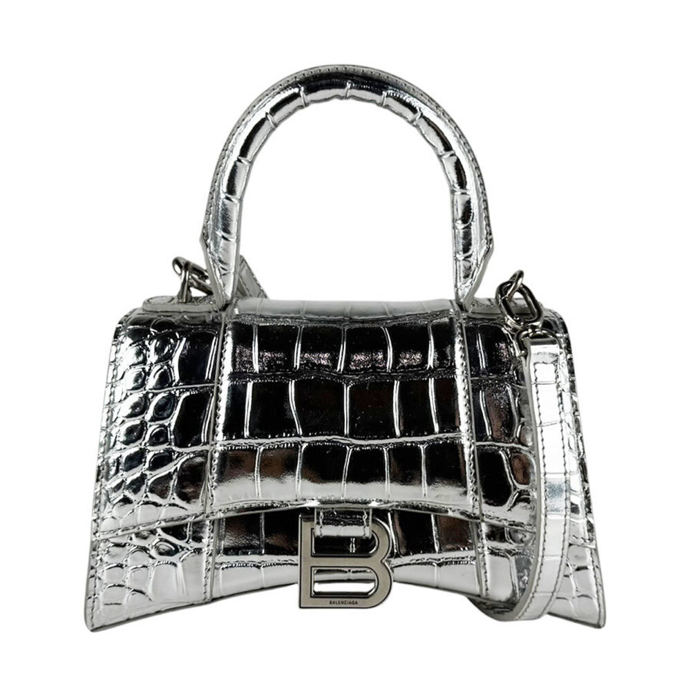Balenciaga BALENCIAGA Shoulder Bag Hourglass XS Leather Silver Women's 592833...